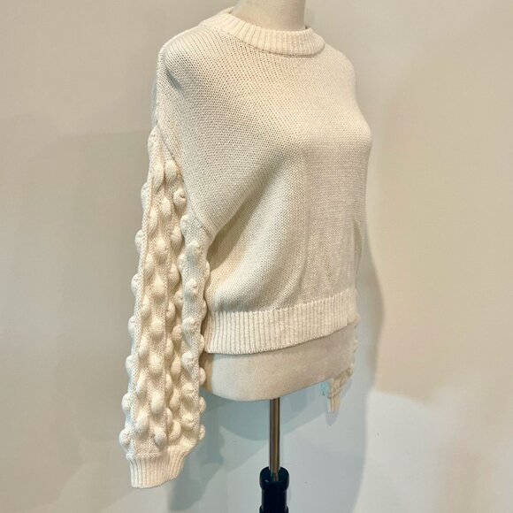 COPY - Divided Cream Bobble Sleeve Pull Over Oversized Chunky Crew Neck Sweater - Picture 2 of 9